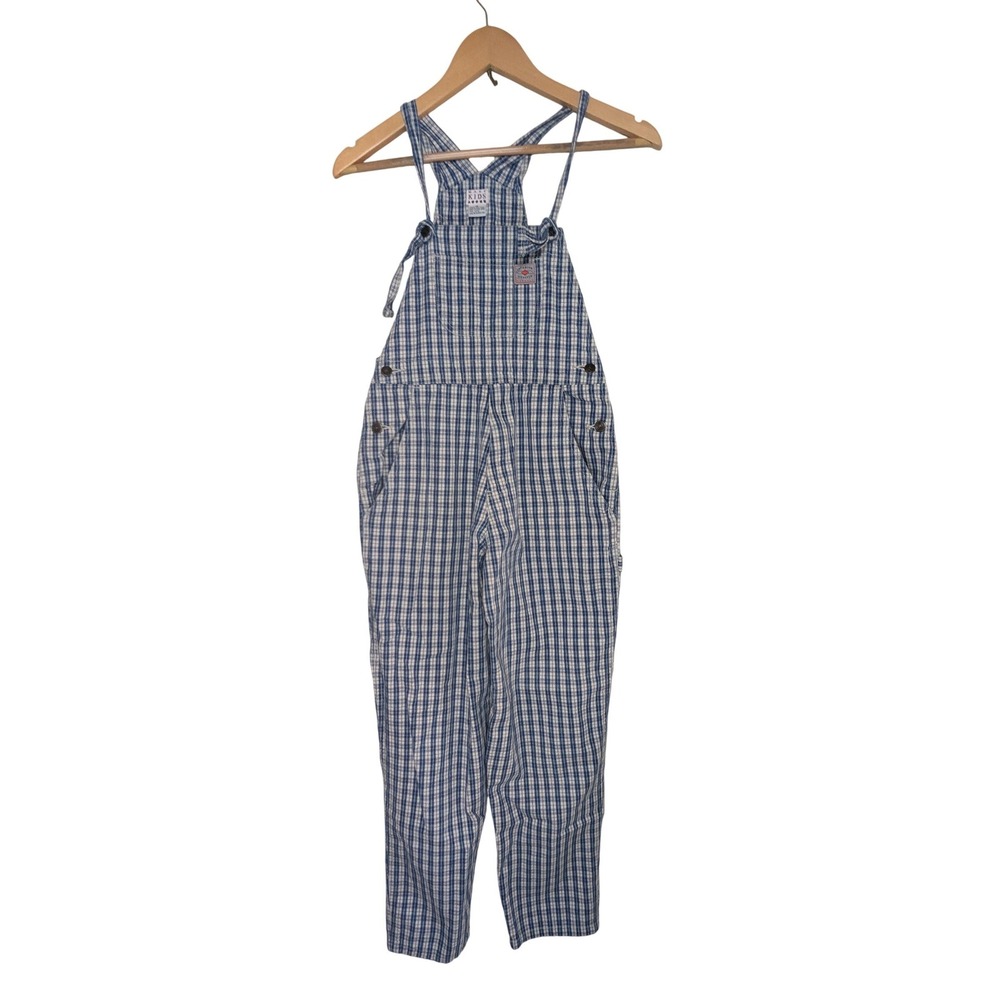 Vintage Macy Kids Blue White Gingham Plaid Cotton Overalls Size 12 Hong Kong
